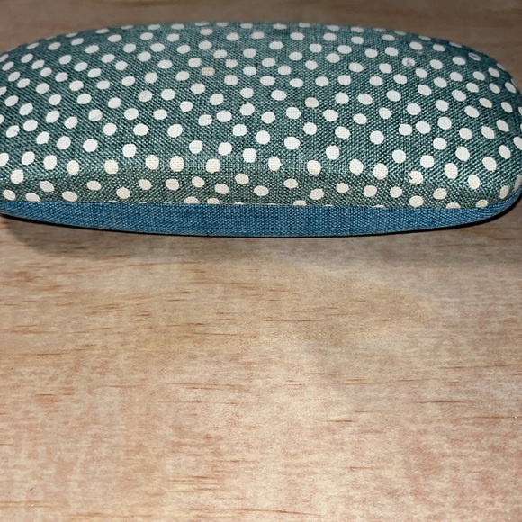 Eyeglass or sunglass case teal with white polka bots and glasses detailing - Picture 4 of 6